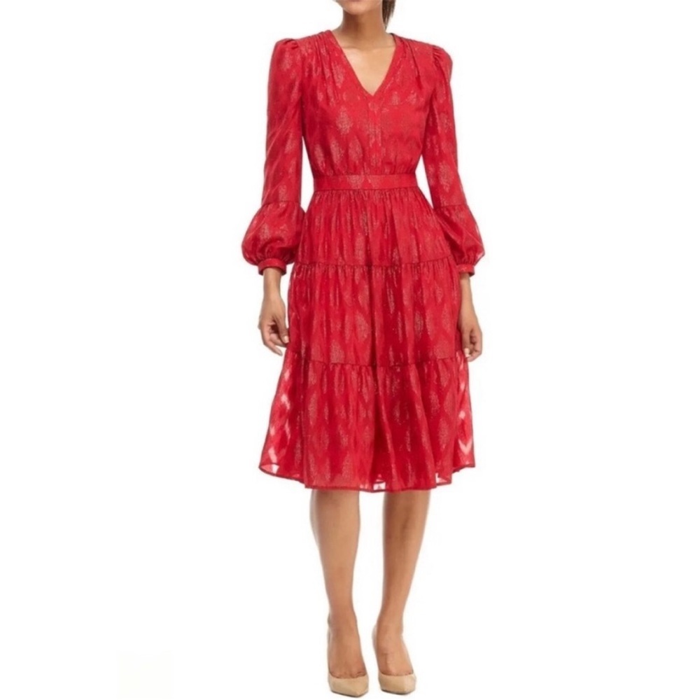 Gal Meets Glam Annette Dress Ruby Red Metallic Jacquard size 2
